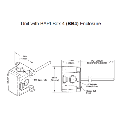 Automated Logic ALC/10K-2-RA-12"-BB4 Rigid Duct Averaging Temperature Sensor
